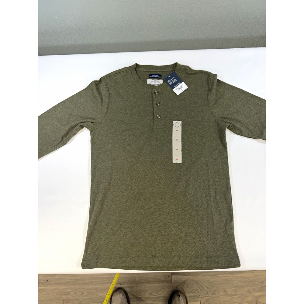 St. John's Bay Super Soft Men's M Green Heather Henley Long Sleeve Recycled